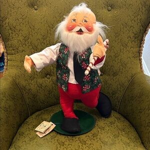 Vintage Annalee Santa Figure with Red and Green Outfit aprox 17”h